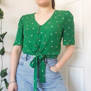 GREEN WAIST TIE CROP TOP